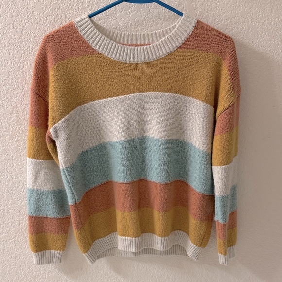 Roolee Sweaters - Roolee Women's Striped Sweater - Mustard, White, Blue, Rust
